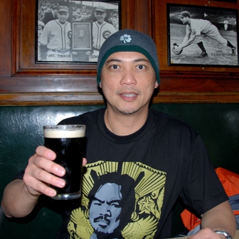 Wearing a Pacman's t-shirt, a ND Fighting Irish cap and with a pint of Guiness in my hand at Lefty O'Douls - priceless bliss!