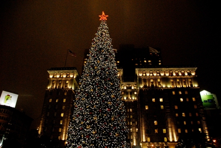 Christmas Tree in Union Square in front of the St. Francis Hotel, San Francisco, California