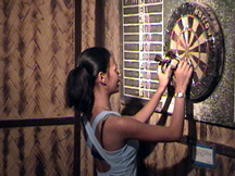 shooting darts at the resort's rec. center